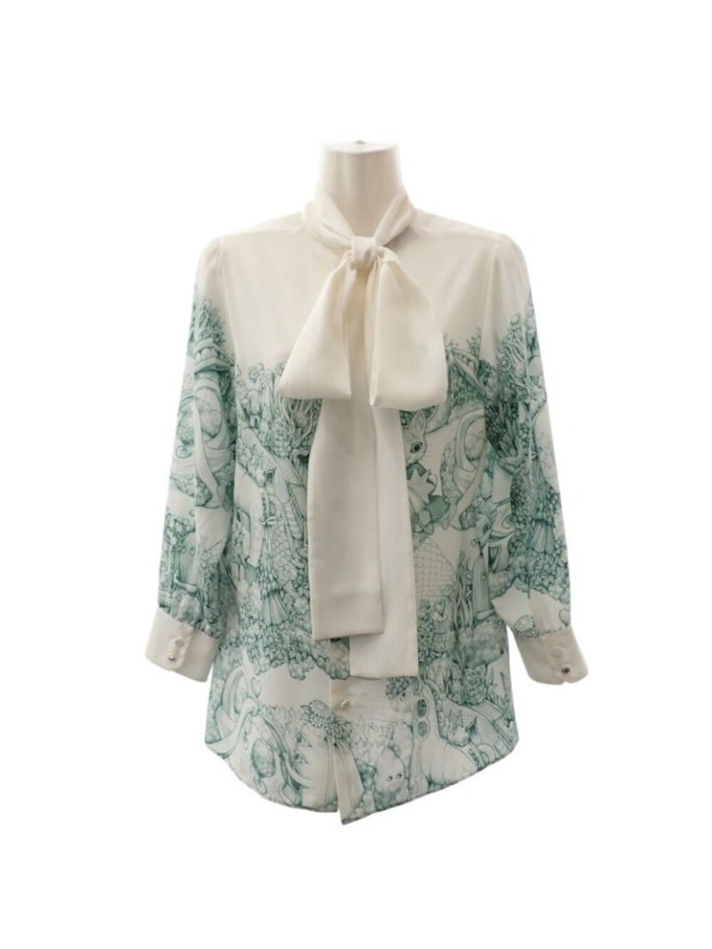 Gucci Yuko Higuchi Collaboration Magical Forest Ribbon Tie Blouse Silk White 38